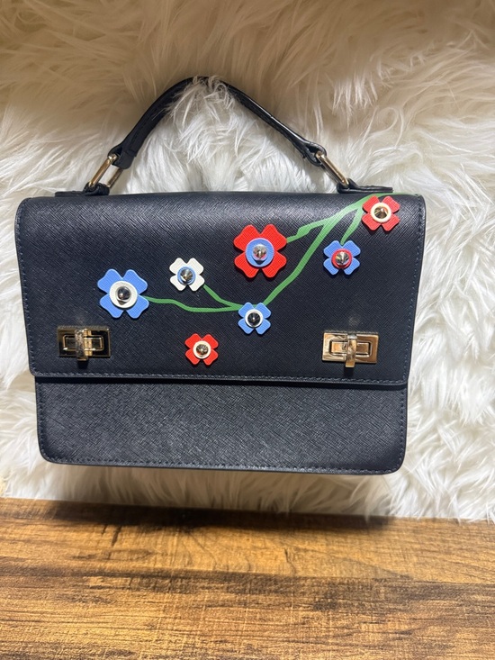 henri bendel Handbags - henri bendel Black Satchel with Red, Blue, White Floral Appliqués
